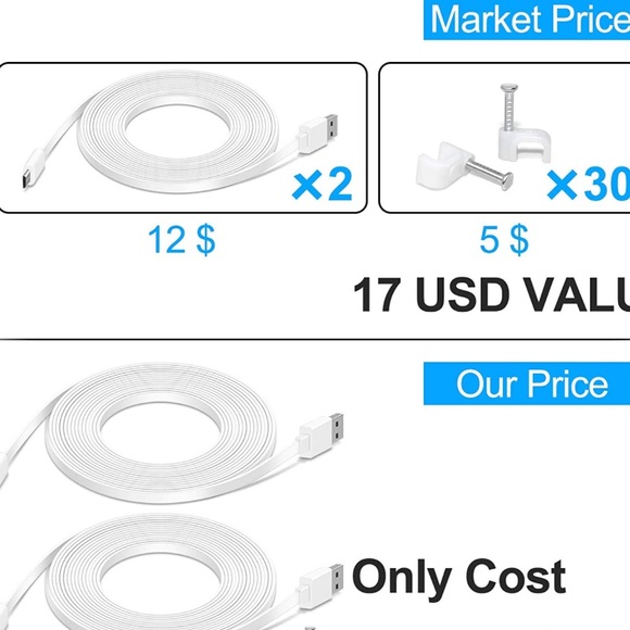 2 Pack 16.4FT Flat Power Extension Cable - Picture 2 of 7